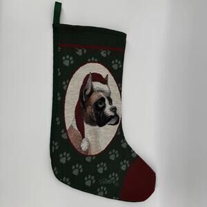 Linda Picken Christmas Holiday Stocking Dog Boxer in  Santa Hat 12x20” Vintage